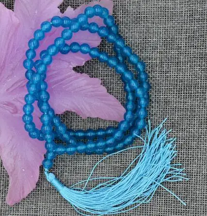 

HOT Jewelry 6mm Tibetan Buddhism 108 apatite gem Prayer Bead Mala Necklace