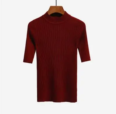 Wine red NIJIUDING вязаный тонкий пуловер для женщин водолазка вязаный свитер рубашка Женская универсальная базовая верхняя одежда с коротким рукавом - Цвет: Wine red