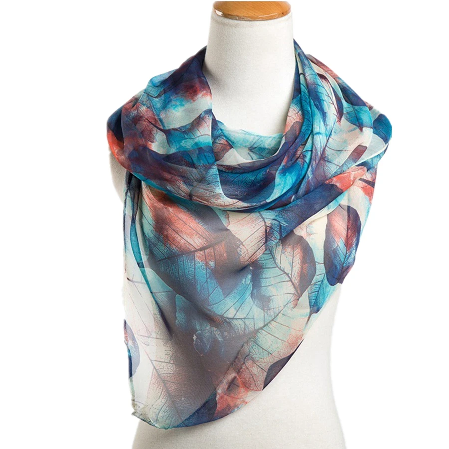 Шарф женский из жоржета высокого качества с принтом в виде листьев оптовая