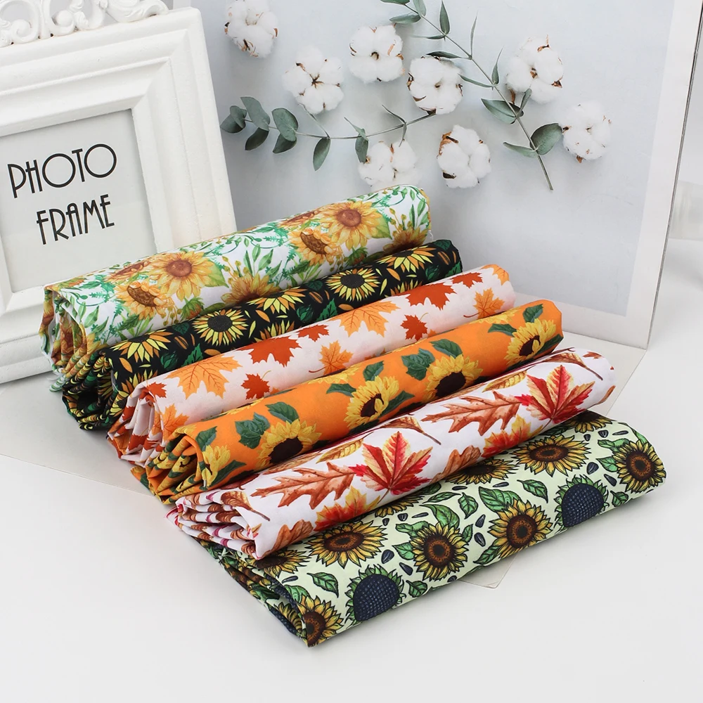 

Polyester Cotton Fabric Printed Cloth Sheets Sun Flower Maple Leaf DIY Dress Supplies Handmade Bags Home Textile 45*150cm 1pc