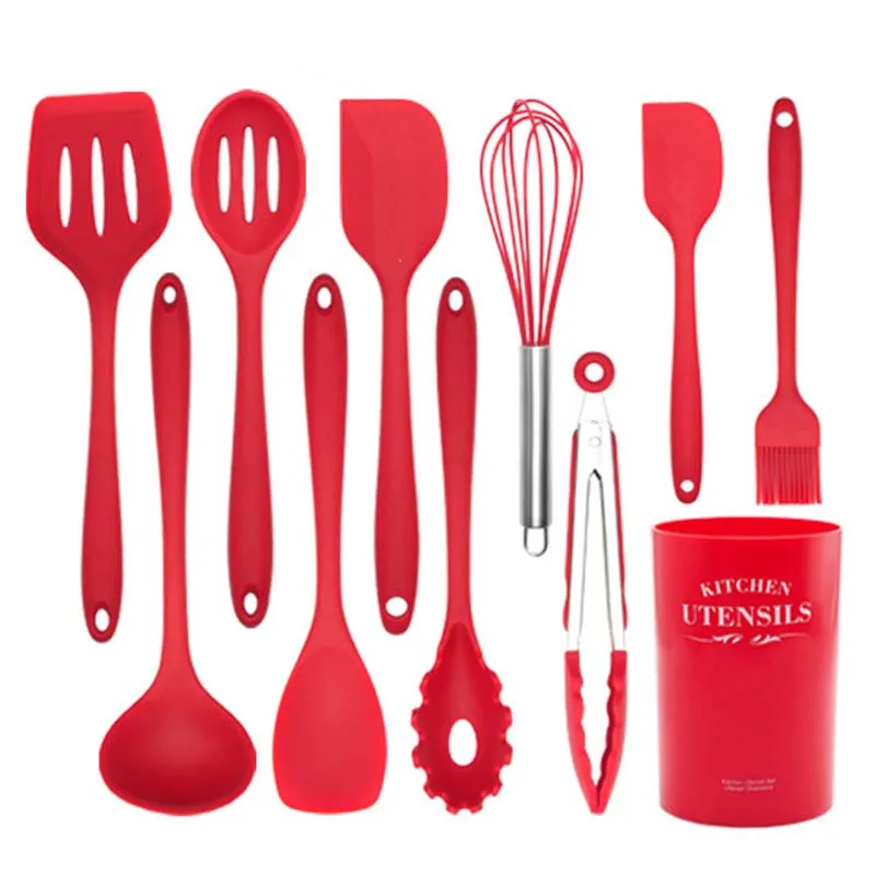 Silicone Cooking Kitchen Utensils Sets Non-Stick Spatula Shovel Kitchenware With Storage Box Gadgets Tools | Дом и сад