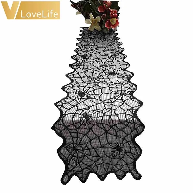 table cover black lace table cloth table runner luxury round rectangle skull mat halloween decorations for home decor 2021 new free global shipping