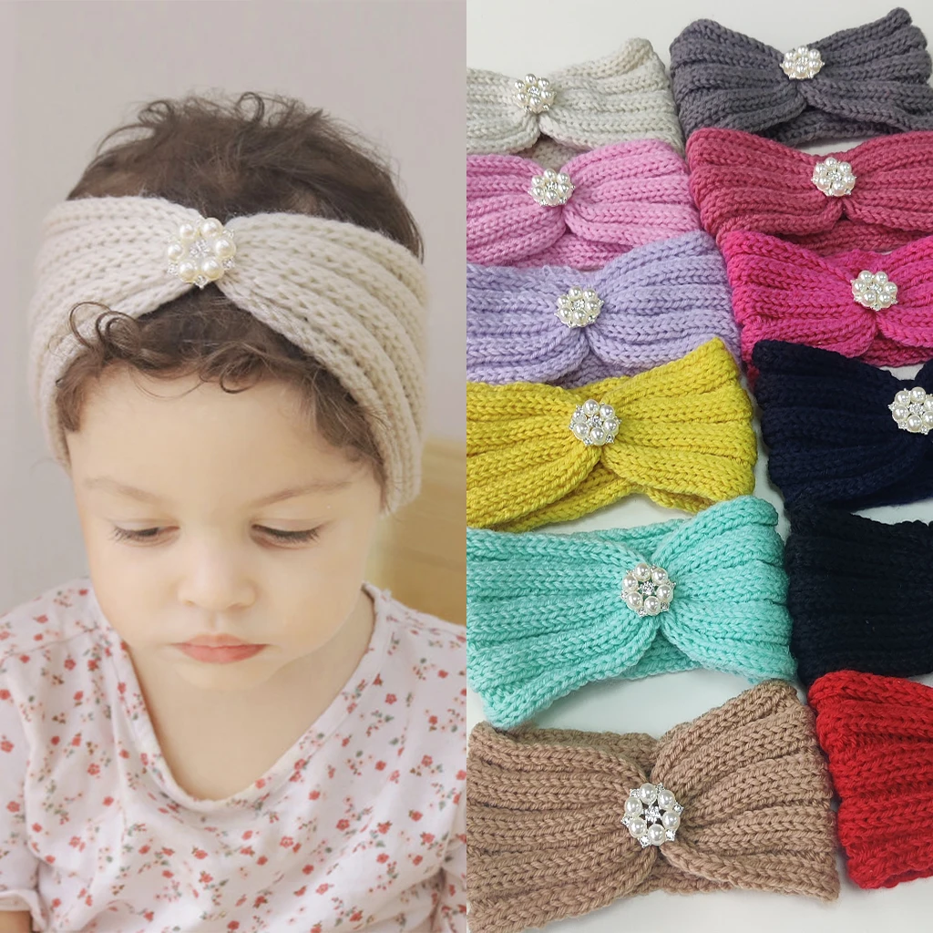 

Pearl Knitted Baby Headband Princess Solid Color Kid Hair Band For Girls Sweet Nylon Elastic Newborn Toddler Headwear