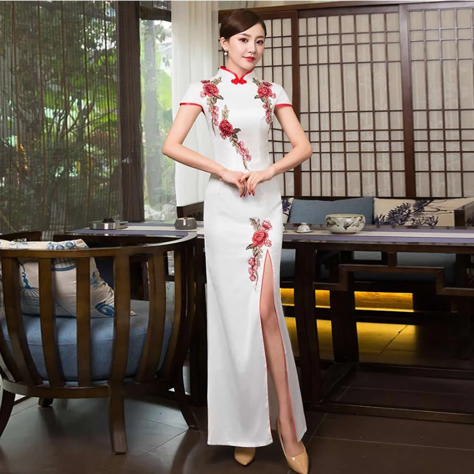 2017 белый Cheongsam пикантные длинные Qipao китайское традиционное платье Классический