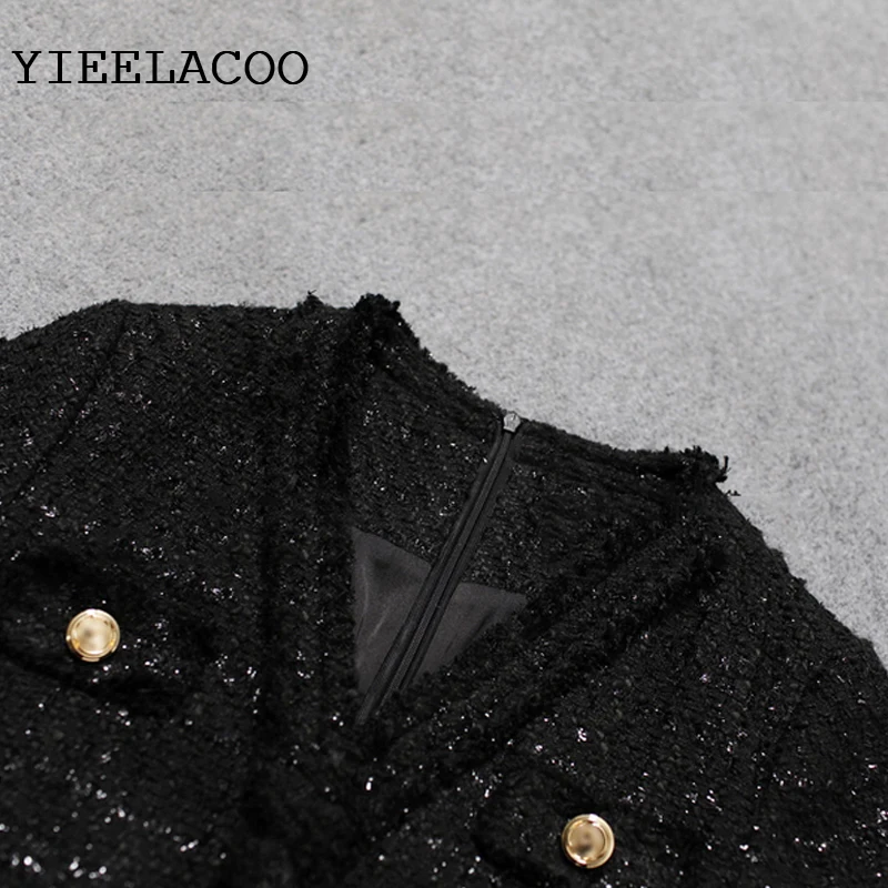 Элегантное Черное социалитовое весенне-осеннее твидовое тонкое женское платье