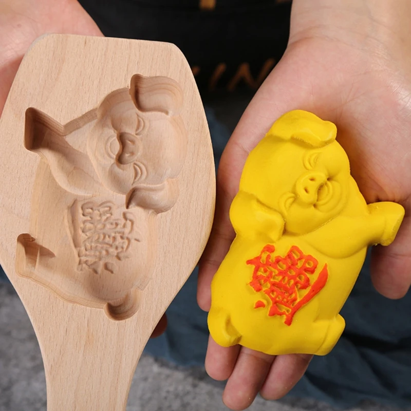 

Mooncake Mold Chinese Traditional Mid-autumn Festival Moon Cake Mould Piggy Shape Wooden Handmade Baking Tool
