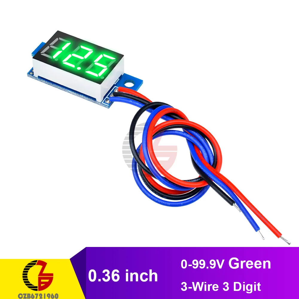 3-Wire 0-99.9V Green 0,3" дюймовый светодиодный цифровой вольтметр 0-99,9 V 2/3 провода 3 знака автомобиля мотоцикла Напряжение метр 3,3 V 5V 12V 24V 48V Вольт тестер детектор - Цвет: 3-Wire 0-99.9V Green