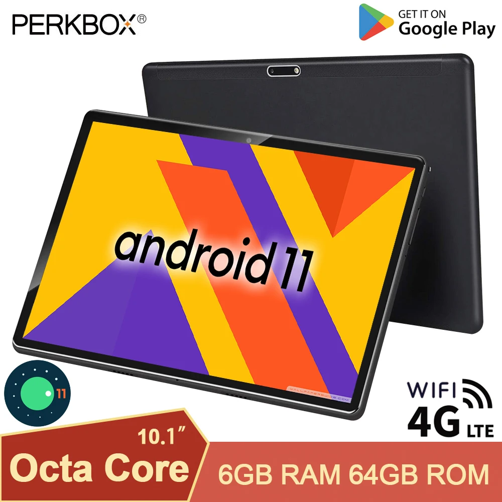 

Планшет 10 дюймов Android 11.0 Tablet Octa Core 6GB RAM 64GB ROM 2.5D Glass HD IPS Screen 4G LTE Wi-Fi Bluetooth GPS Media Pad