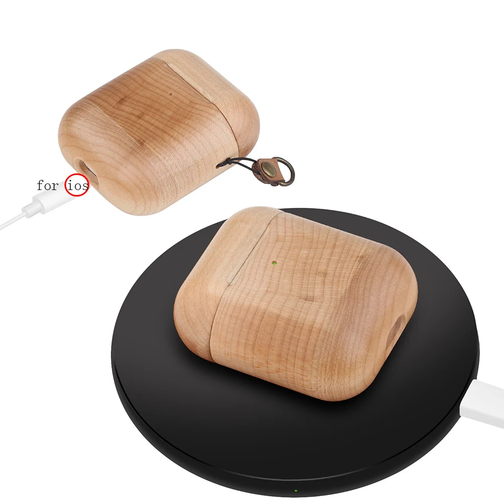 Wooden Case Apply toAirpods 1/2 Bluetooth Headphone Shcokproof Protective Cover with Lanyard Apply to Airpods 1/2 Charging Box enlarge