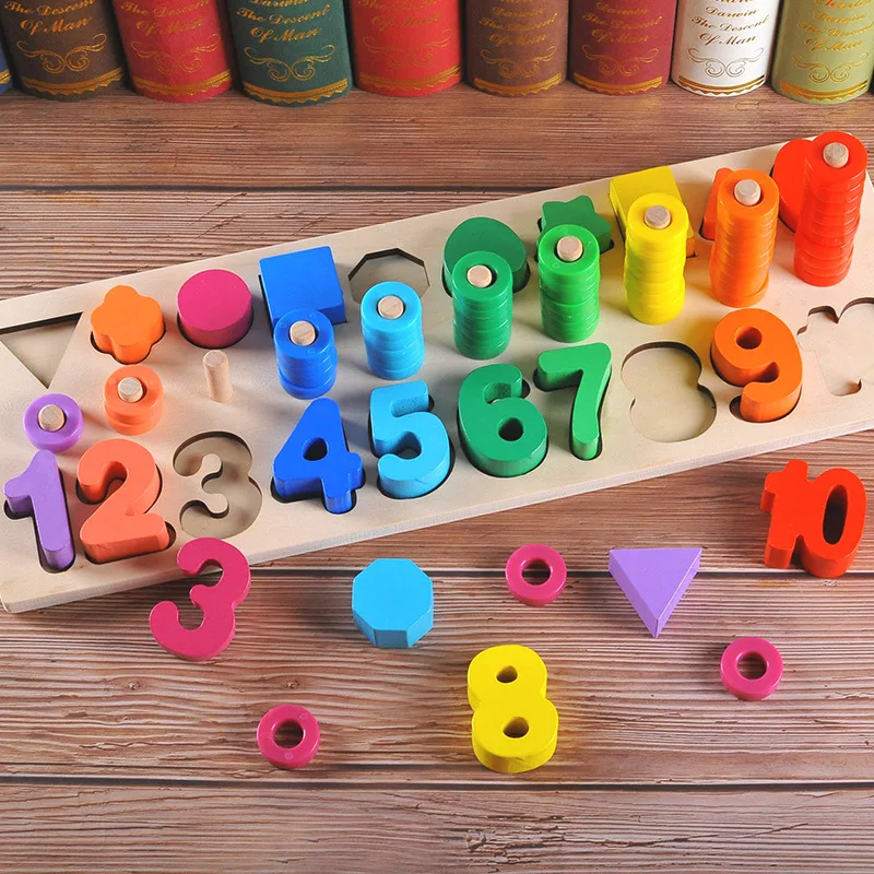 

Montessori Math Toys Digital Shape Pairing Learning Counting Numbers Board Kids Early Educational Wooden Toys for Children Gift
