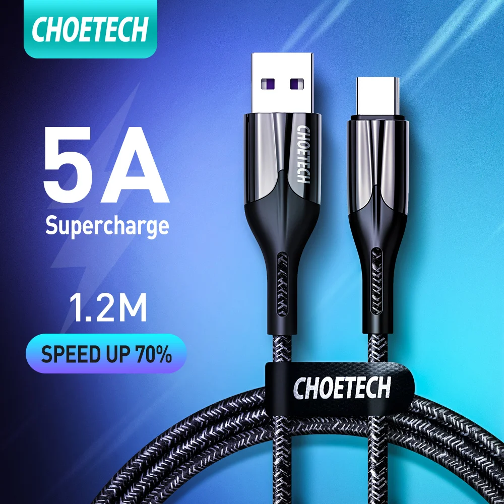 

CHOETECH USB Type C Cable for HUAWEI 5A SuperCharge Fast Charging Nylon Braided Cable Compatible with HUAWEI P30 P20 Xiaomi