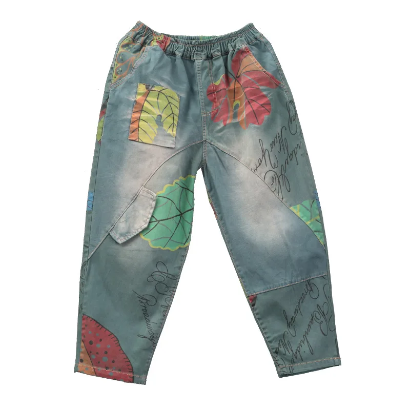 Осенние весенние джинсы женские Ретро узор буквы тертые беленые женский с