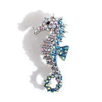 hoseng ocean series cartoon hippocampus rhinestone brooch women elegant luxury gift collar pin coat jewelry pin hs_131