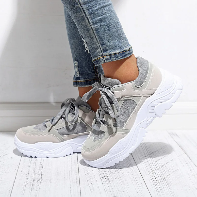 MCCKLE Shoes Women Sneakers Platform Lace Up Mixed Color Ladies Suede Flat Fashion Vulcanized Casual Comfort Footwear Autumn