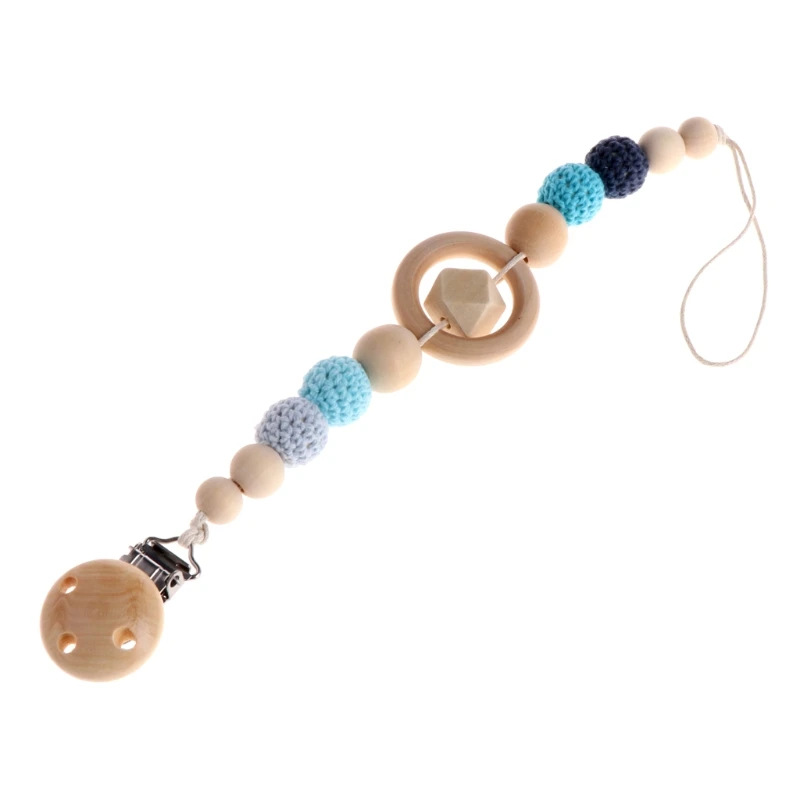 

Baby Kids Wooden Beaded Pacifier Holder Clip Nipple Teether Dummy Strap Chain BX0D