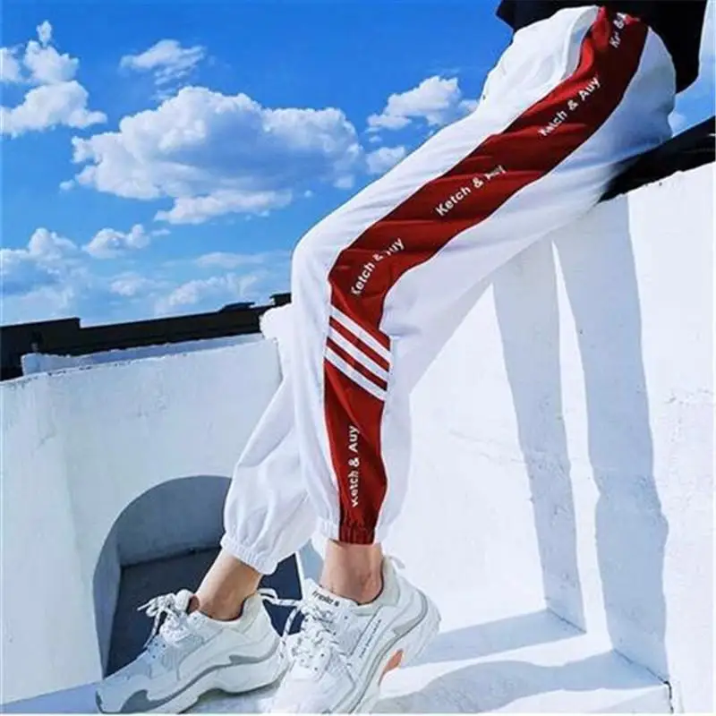 white9 Новые спортивные штаны женские шаровары Харадзюку уличная девять штанов Корейская версия свободные тонкие повседневные штаны - Цвет: white9