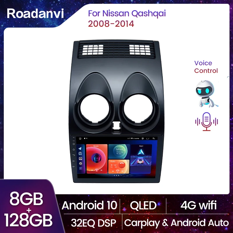 

Roadanvi 8G 128G AI Voice For Nissan Qashqai J10 2006-2014 Car Radio Android Auto Multimedia Carplay 4G 2din GPS Autoradio