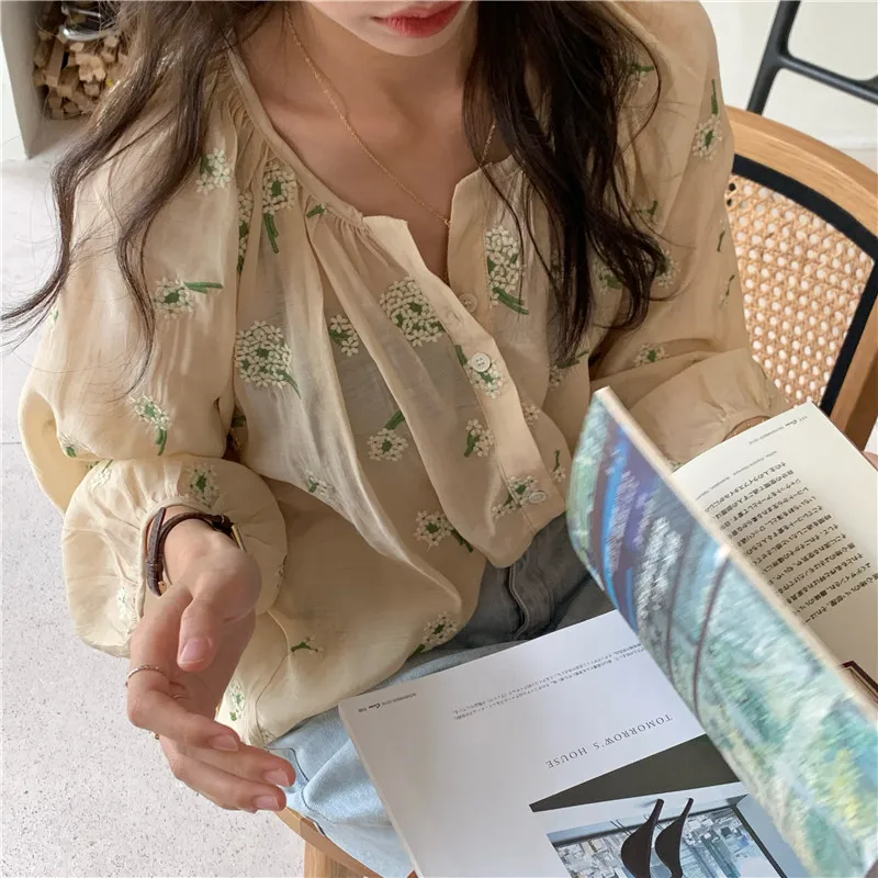 

COIGARSAM Full Sleeve Shirt Womens tops Women shirts Apricot 9071