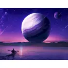 Gatyztory Рамка DIY живопись по номерам фиолетовая планета ручная роспись картина маслом пейзаж современный домашний художественный холст картина 60х75см