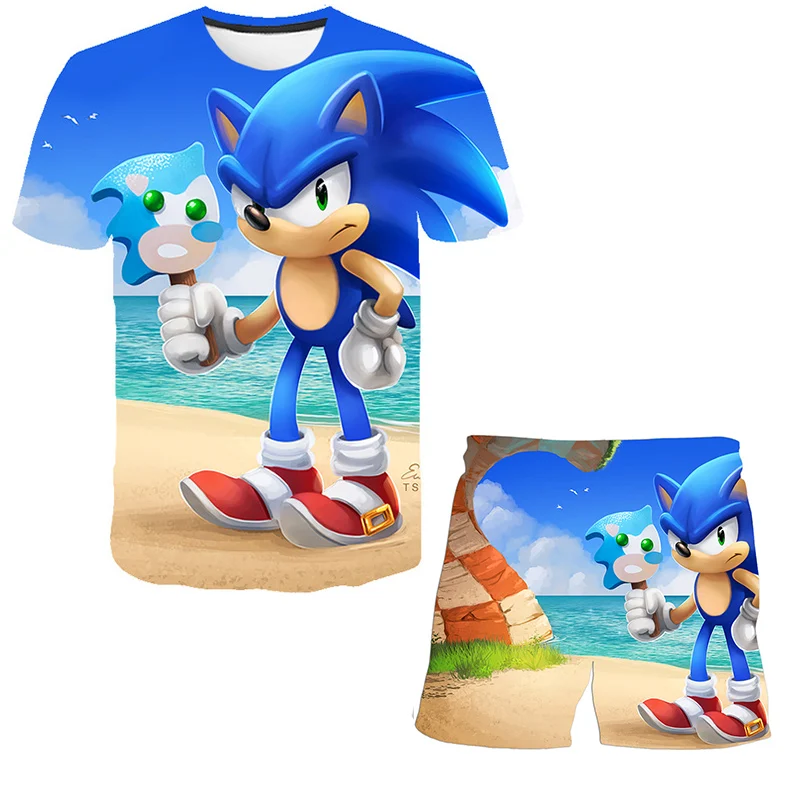 

2021 Summer Cartoon Anime Hedgehog Rabbit Boys And Girls Shirt Shirt Shorts Sports Casual Fashion All-match 2 Children 3DT Shirt