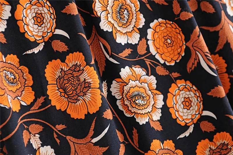 Винтажные шикарные женские черные с цветочным принтом богемные расклешенные