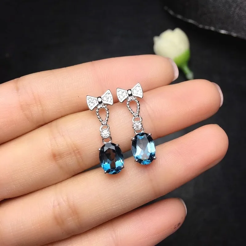 

2023 Inlaid Mopping Pad Blue Colored Gems Bow Stud Earrings Women Jewelry Earrings For Women Female Earrings Bijouterie Female