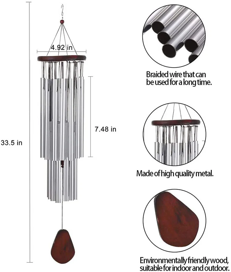 

Solid Wood 27-pipe Silver Bell Metal Multi-pipe Rust-proof Wind Bell Household Hanging Decoration Wind Bell Birthday Gift