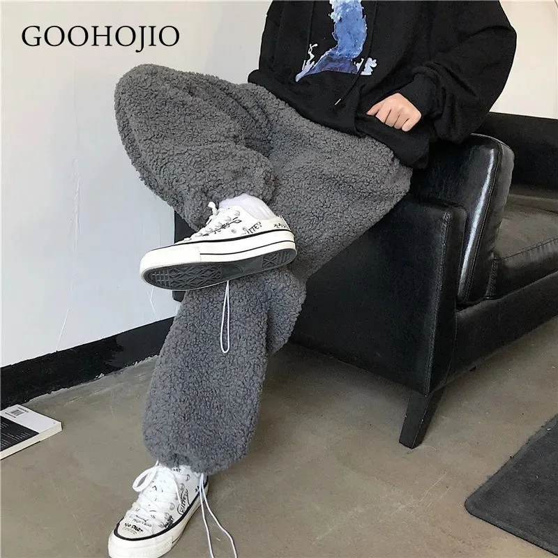 

GOOHOJIO 2021 New Spring and Autumn Lamb Wool Pants for Women Loose Plus Cashmere Women Pants Oversized Chic Sweatpants Women
