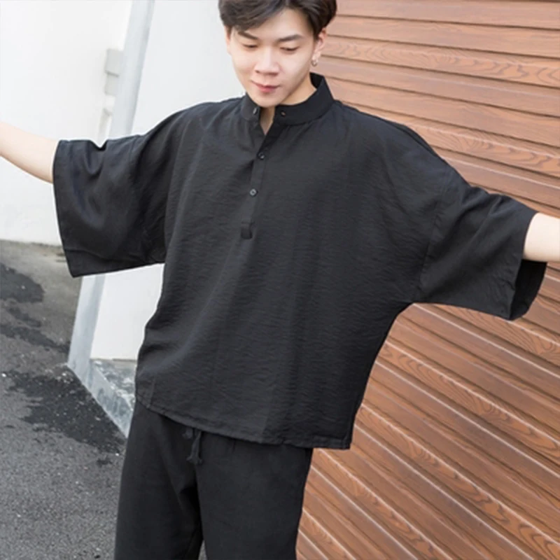 Мужская рубашка с рукавом летучая мышь Повседневная Свободная в стиле хип хоп