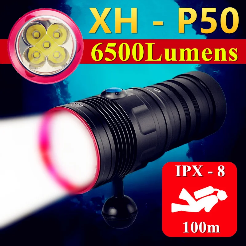 

CREE XHP50 High Power LED Diving Powerful Flashlight Underwater 100M Waterproof Dive Fill Lights Camping Hunting Tactical Torch