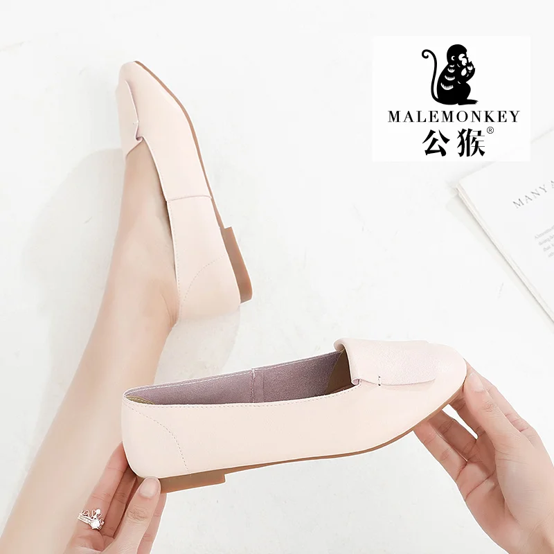 Женские лоферы на низком каблуке розовые черные корейские балетки с квадратным