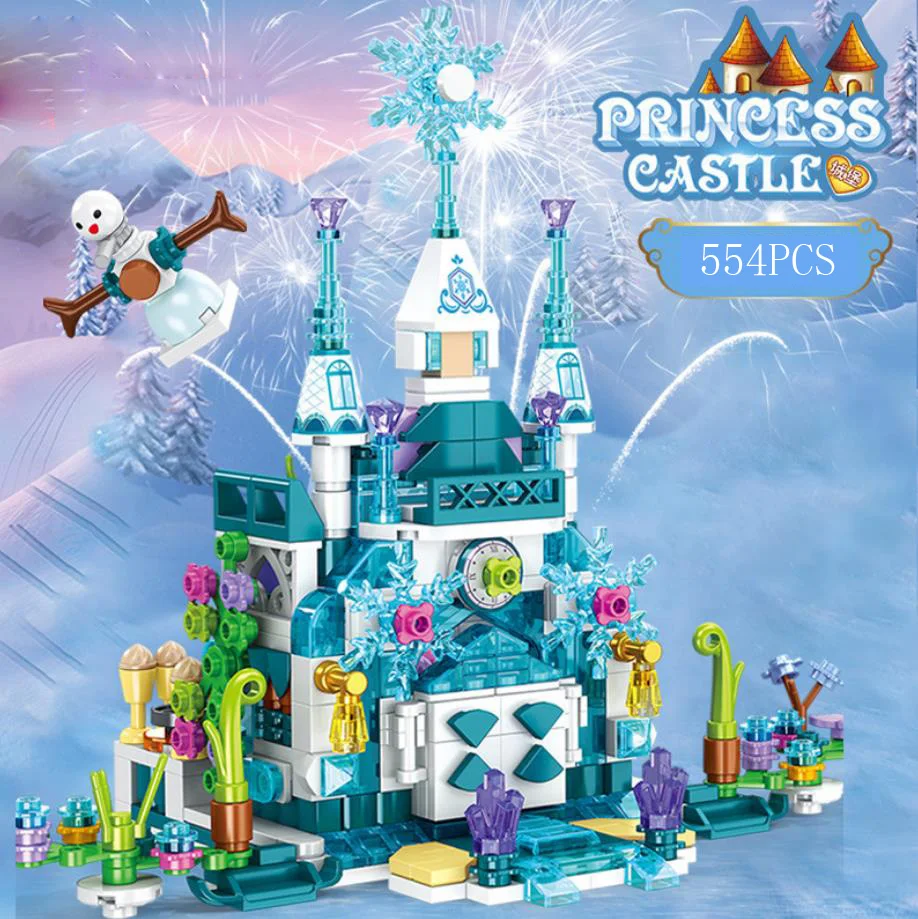 

Disney building block frozen mini scene 12in1 snow queen castle model snowman assemble brick educational toy for girl gift