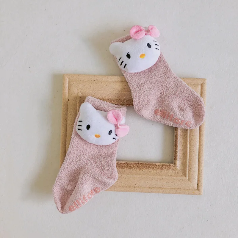 Теплые детские носки с мультяшными куклами из кораллового флиса толстым полом