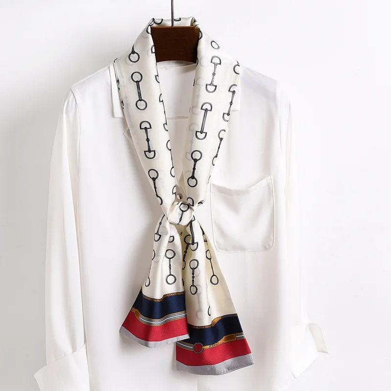

2021 роскошный брендовый маленький шелковый шарф для женщин новая сумка с принтом и ручкой ленты маленькие длинные узкие шарфы модный головн...