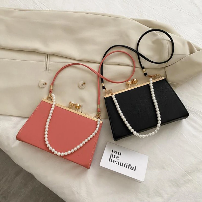 

Luxury Pearl Handle Handbags and Purses Fashion Flap Shoulder Bags for Women Solid Simple Crossbody Bags Lady Small Tote