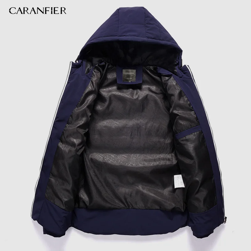 CARANFIER/Новинка года, Зимняя Мужская парка, куртка с капюшоном, умная Повседневная хлопковая куртка, дышащая теплая мужская куртка на молнии, мужская пуховая парка