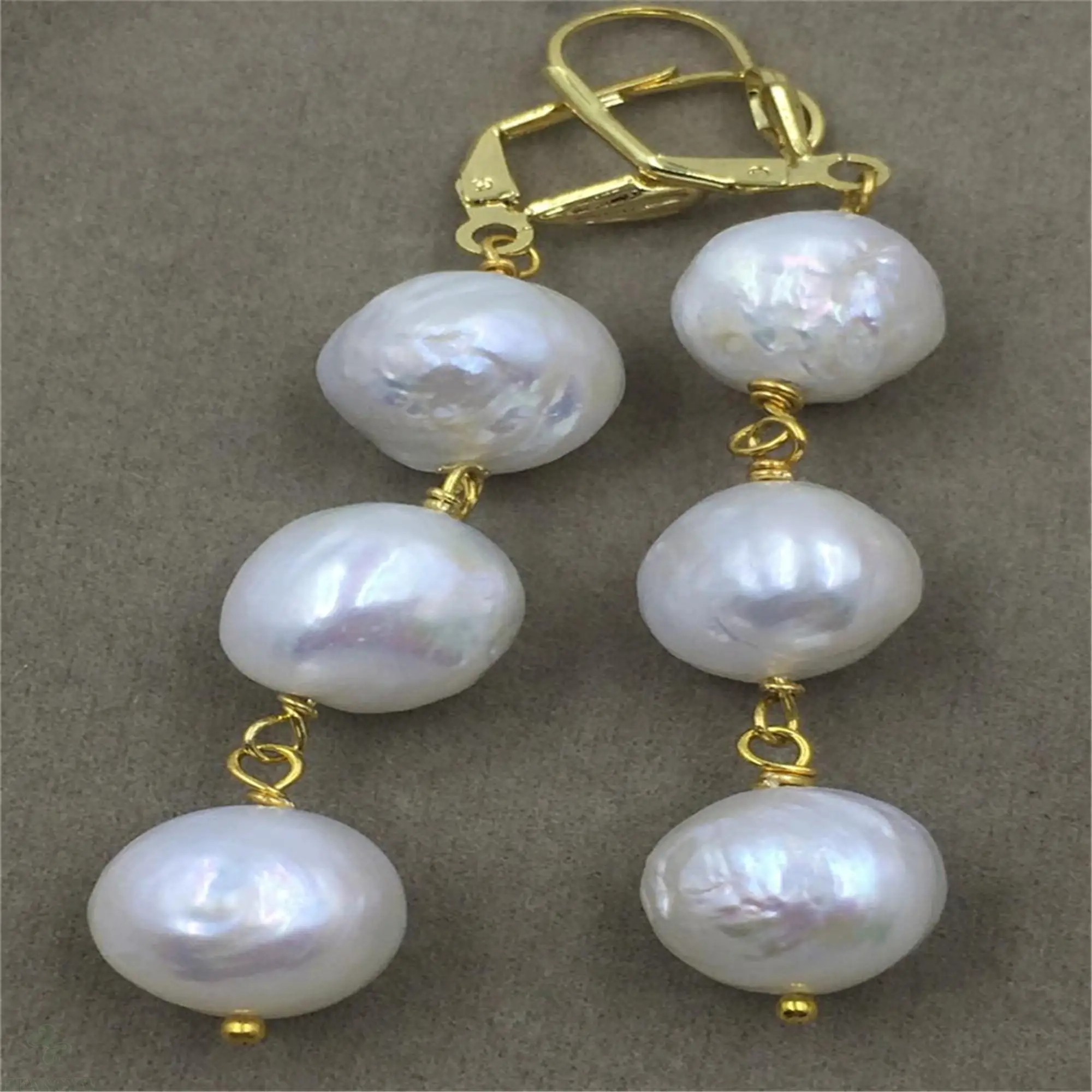 

12-14MM baroque pearl earrings 18K gold plating south sea Mesmerizing teardrop aurora TwoPin Cultured hand-made natural