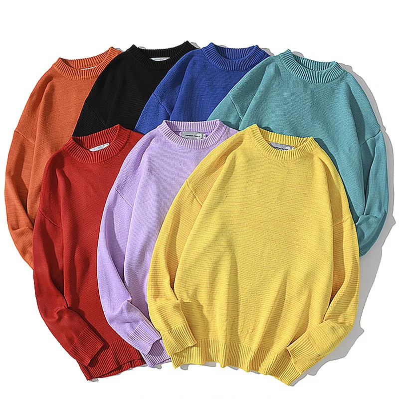 

Mens Multi Color Knit Sweater Streetwear HipHop 2020 AW Unisex Vintage Harajuku Loose Knitted Couple Pullover Tops -Color