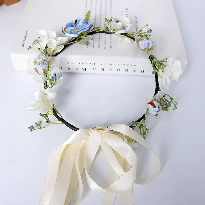 Гирлянда для невесты в Корейском стиле ручная работа голубая роза повязка на