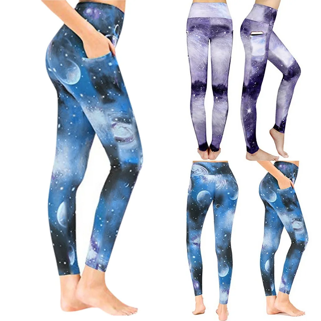 Женские модные леггинсы Cosmic Galaxy узкие штаны для йоги с ночным небом и карманами