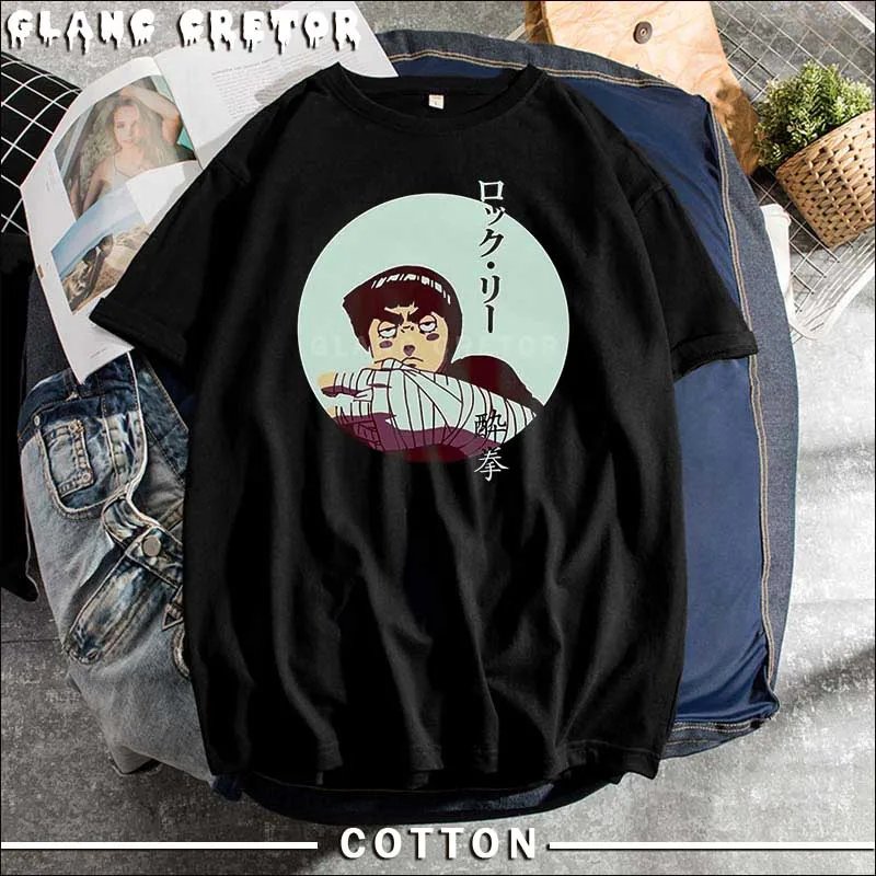 Рок Ли футболка Для мужчин короткий рукав Аниме Манга уличная хлопковые футболки