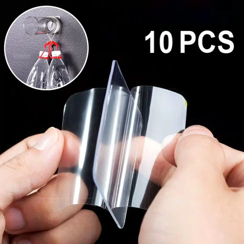 

10pcs Double Sided Sticker Tape Hooks Non Marking Free Punching Auxiliary Double Side Adhesive Sticker Hook Waterproof Glue Tape
