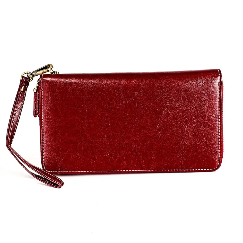 RFID Design Women Clutch Wallets Genuine Leather Women's Long Wallet Zipper Coin Purse Crazy Horse Cowskin Money Phone Bag | Багаж и