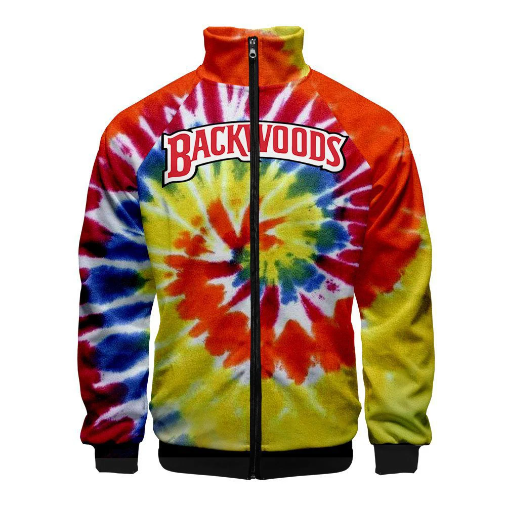 

Backwoods Tie-dye Baseball Jacket Brand Backwoods Printing Jacket Men Fashion Streetwear Hip Hop Style Bomber Jacket