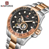 naviforce automatic mechanical wrist watches mens fashion dual time 100m waterproof stell strap business watch relogio masculino