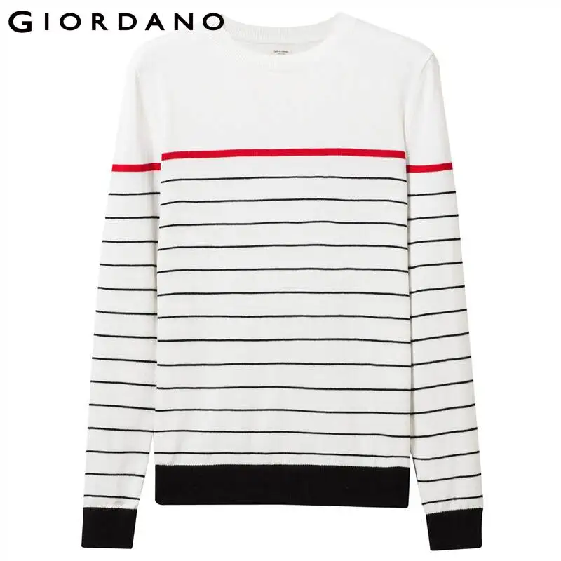 Giordano Women Sweater Knitwear Crewneck Combed Cotton Stripe Long-Sleeve 100% Soft Thin 91359870 | Женская одежда