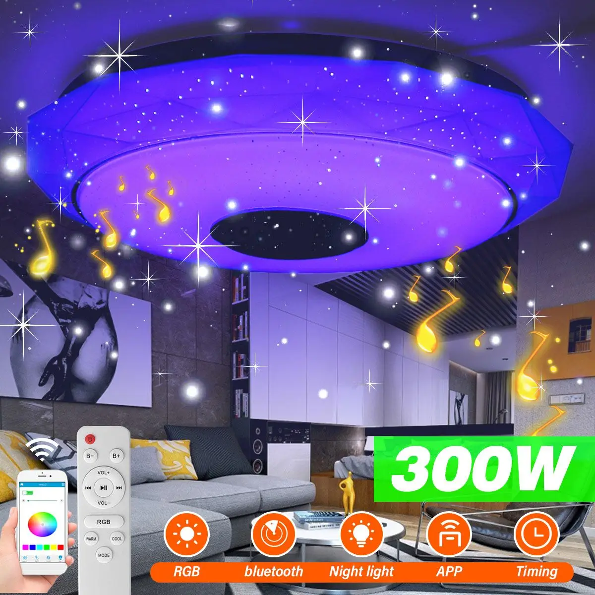 

Современный RGB светодиодный потолочный светильник с Wi-Fi, 300 Вт, домашнее освещение, музыкальный светильник с приложением ing, bluetooth, лампа для с...