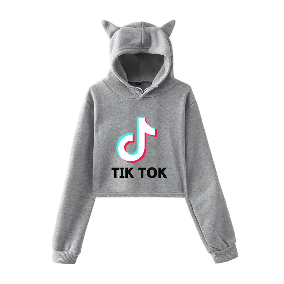 Женская толстовка до пупка TIK TOK модная укороченная Толстовка в стиле Kpop