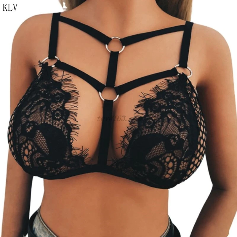 Женский бюстгальтер на бретельках с металлическими кольцами сетчатый бюстье