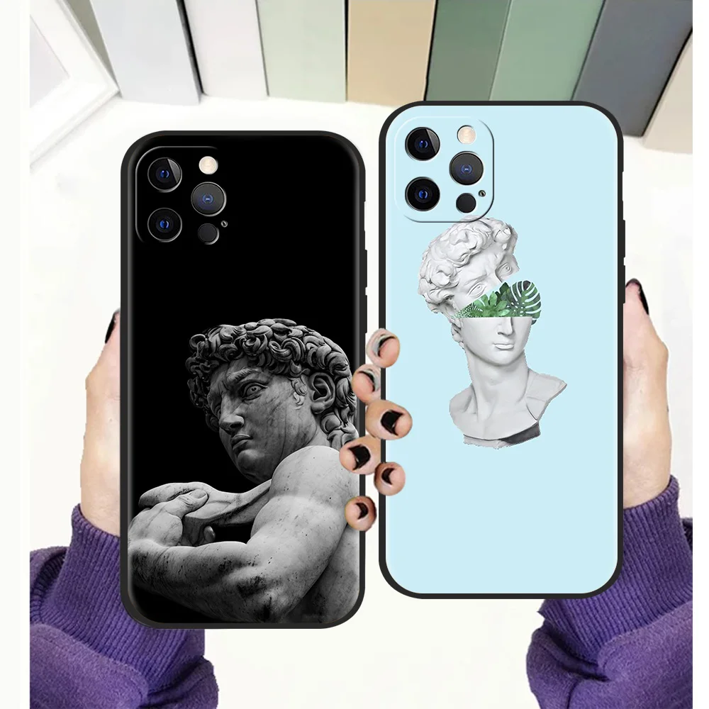 

Cartoon Statue Abstract Art Phone Case for iPhone 12 13 Pro Max XR X XS Max 11 Pro Max 7 8 Plus SE 2020 Soft Cover Shell Fundas